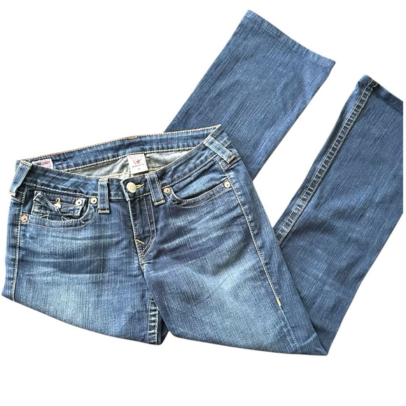 True Religion Boot Cut Denim Blue Jeans Dark Wash Natural Fading Y2K Womens 30 - Picture 4 of 15